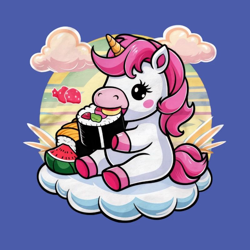 Kawaii Einhorn liebt Sushi