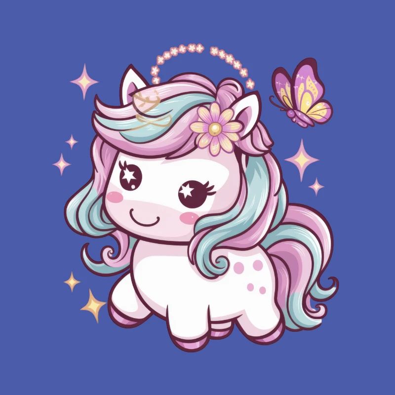 Licorne Kawaii mignonne avec papillon