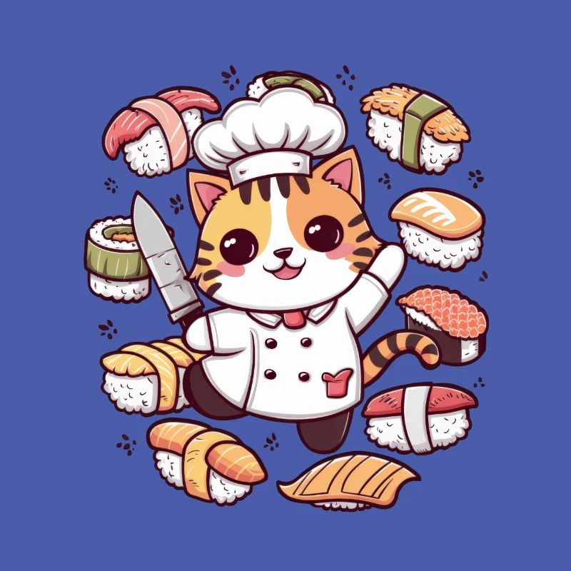 Mignon chat kawaii aime les sushis