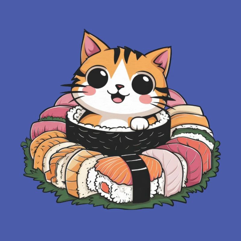 Mignon chat kawaii aime les sushis