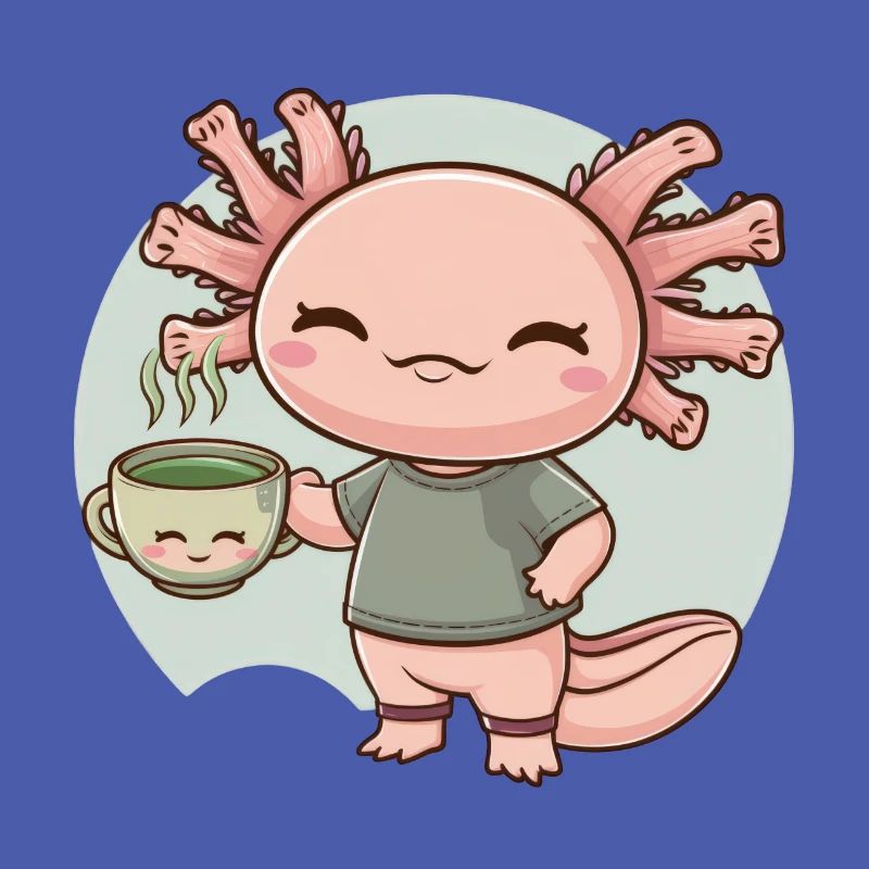 Kawaii Axolotl aime le thé vert