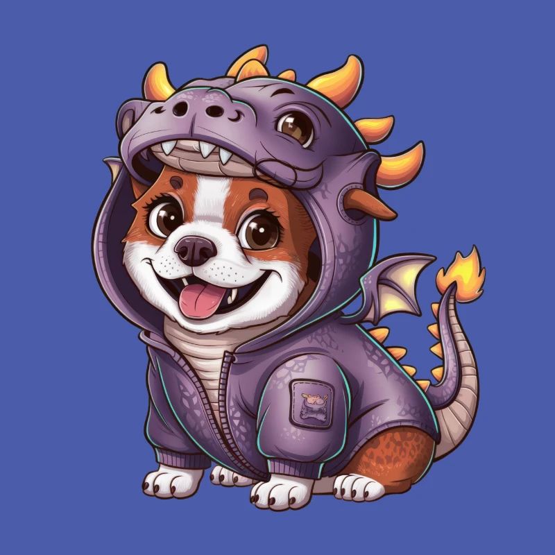 Cute Kawaii Dog with Dragon Outfit