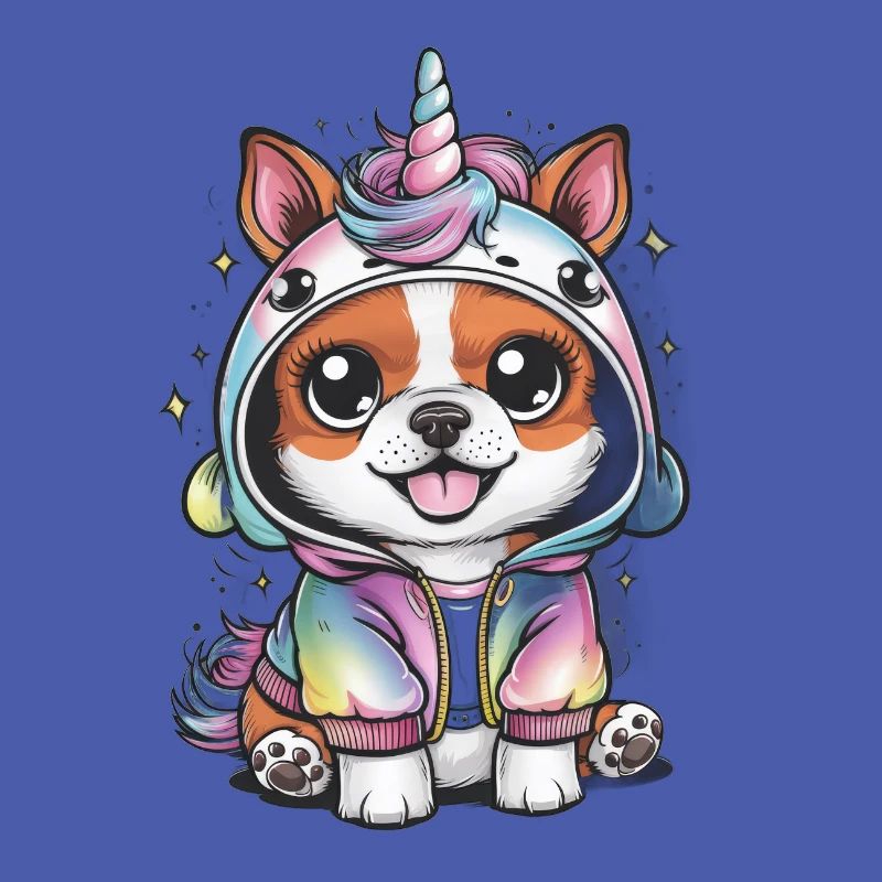 Kawaii Hund mit Einhorn Outfit