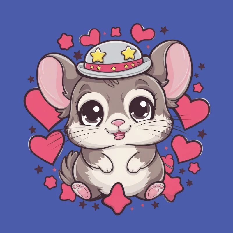 Kawaii Chinchila mit Herzen und Sternen