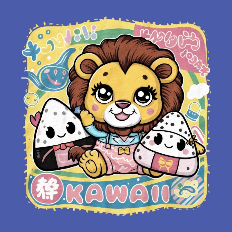 Lion Kawaii dans le style Dessin Animé Kawaii Onigiri