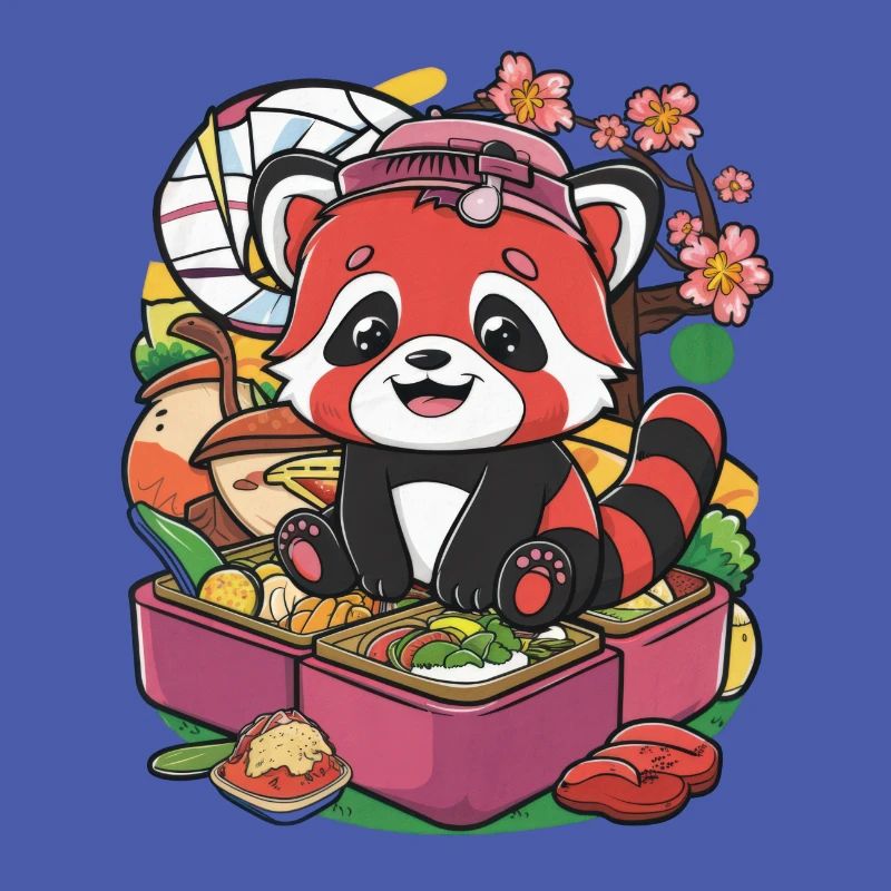 Roter Kawaii Panda mit Lunch Box