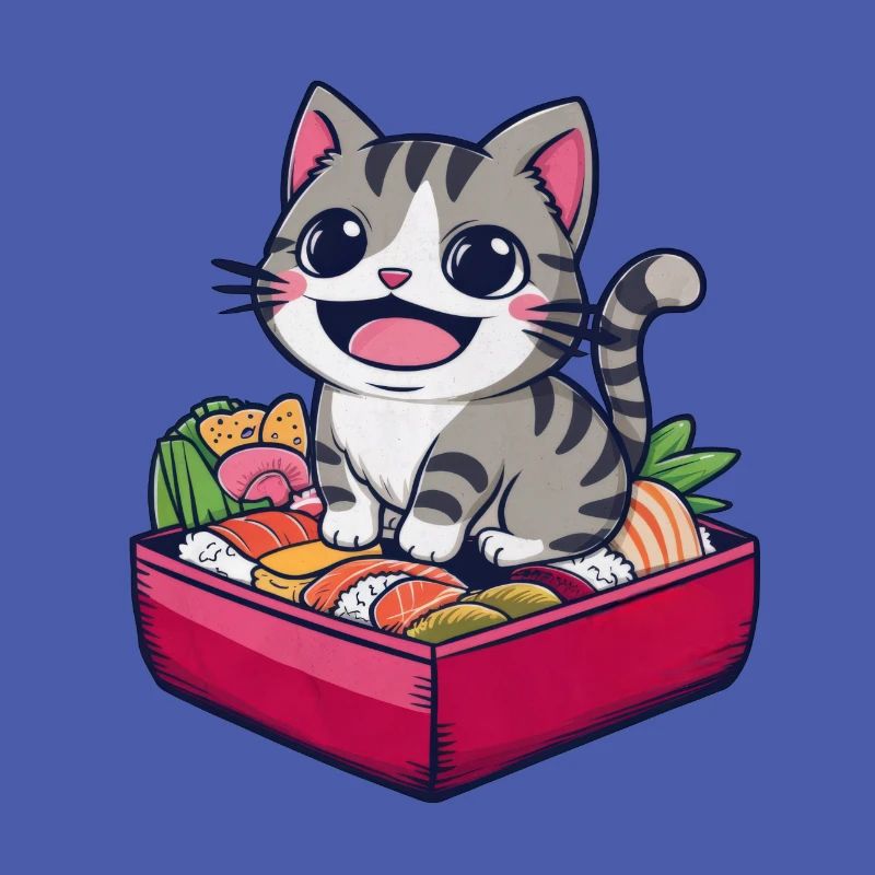 Cartoon Kawaii Cat with Beautiful Lunch Box
