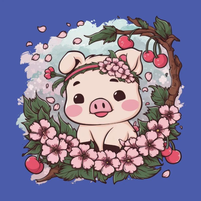 Sweet Kawai Pig with Sakura Cherry Blossoms