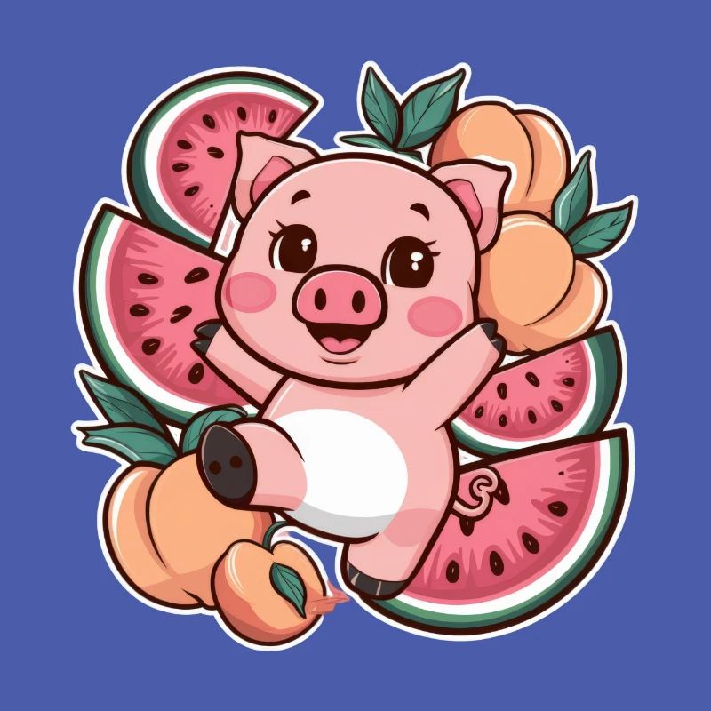 Cochon Kawaii aux pêches et pastèque