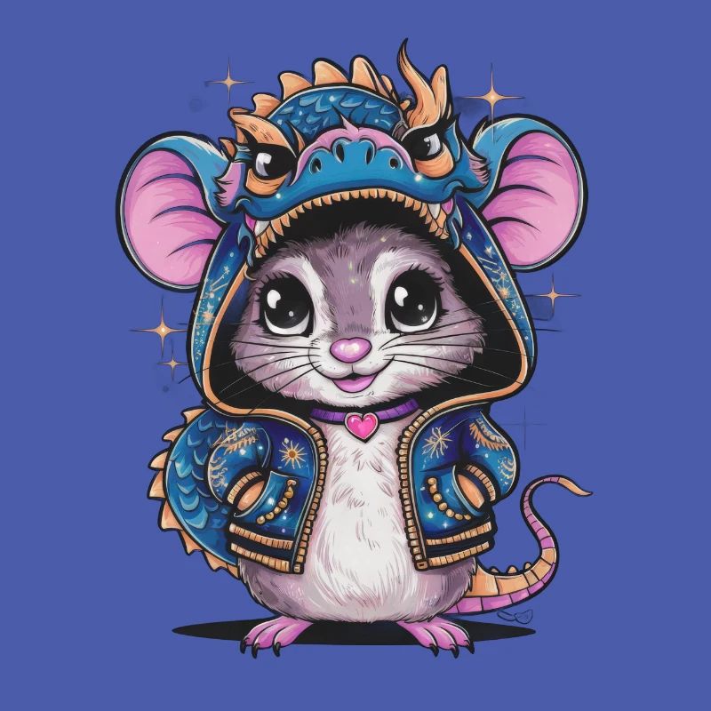 Cartoon Kawaii Mäuschen mit Drachen Outfit