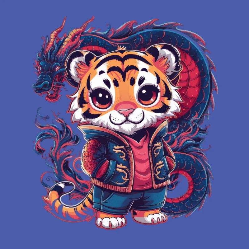 Tiger mit coolem Outfit und chinesischem Drachen
