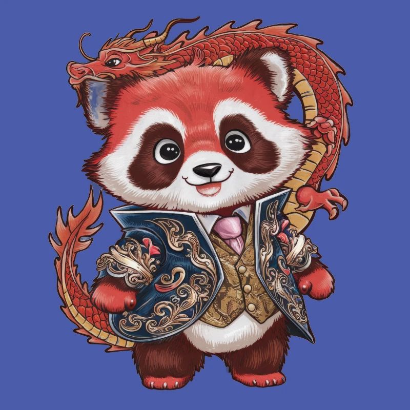 Roter Panda mit chinesischem Drachen