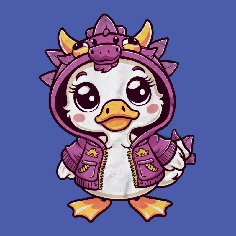 Mignon canard kawaii avec tenue de dragon