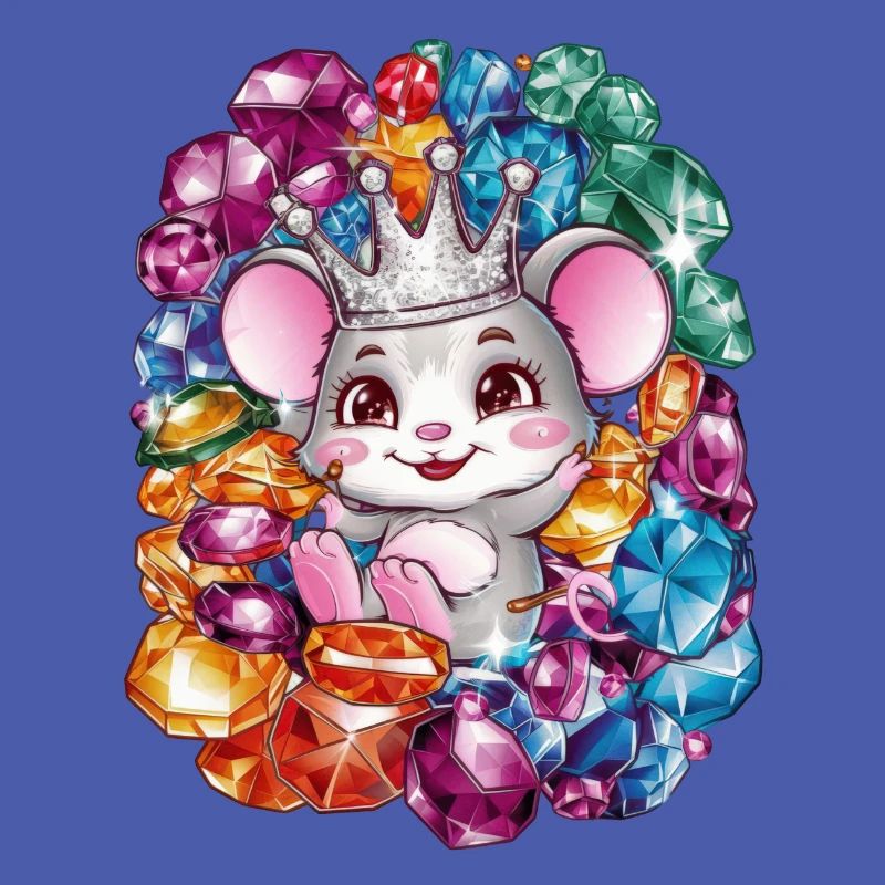 Cartoon Kawaii Mouse with Crown