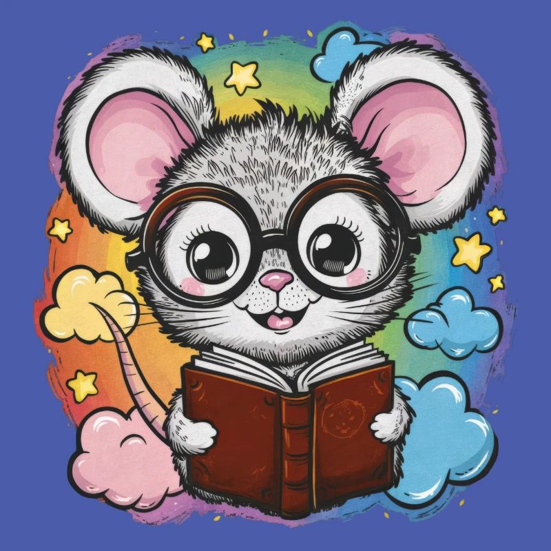 Kawaii Maus - Mäuschen mit Buch und Lesebrille