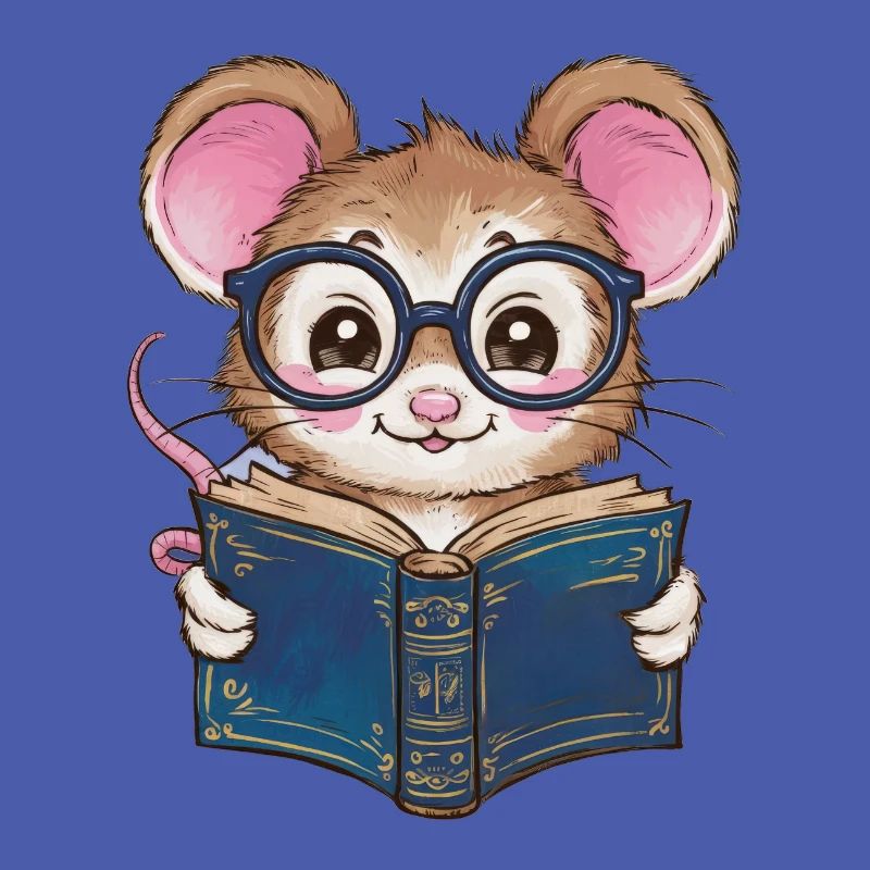 Kawaii Maus - Mäuschen mit Buch und Lesebrille