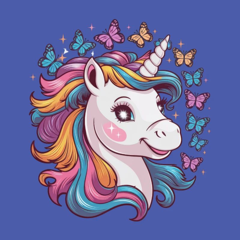 Kawaii Einhorn mit Schmetterlingen