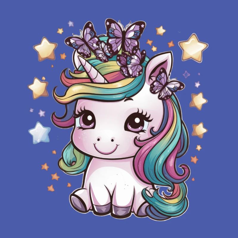 Kawaii Einhorn mit Schmetterlingen