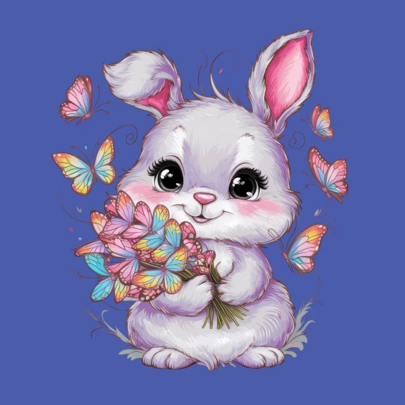 Lapin kawaii avec des papillons