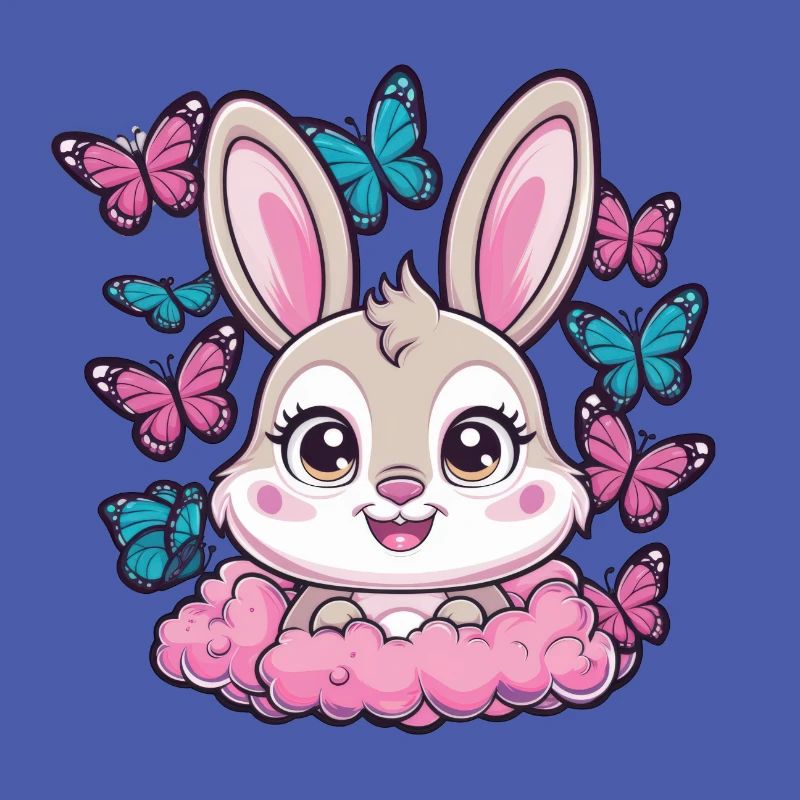 Kawaii Hase mit Schmetterlingen