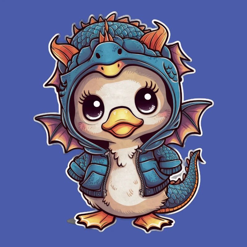 Mignon canard kawaii avec tenue de dragon