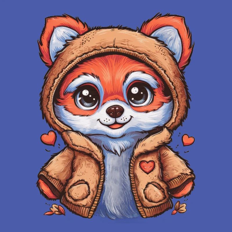 Renard dans le style de dessin animé avec tenue d’ours
