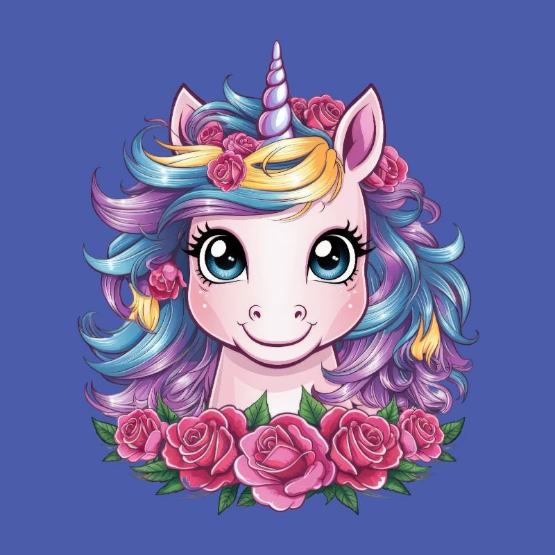 Kawaii Einhorn mit Rosen