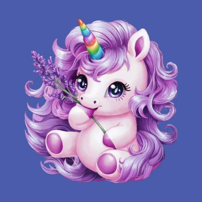 Licorne Kawaii aux fleurs violettes