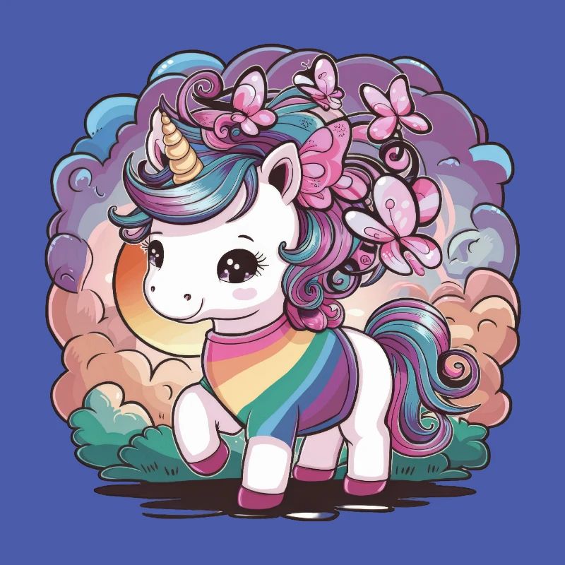 Licorne Kawaii avec des papillons