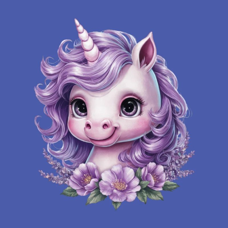 Licorne Kawaii aux fleurs violettes