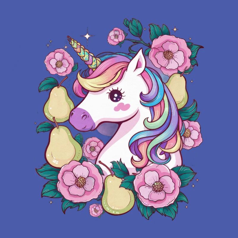 Kawaii Einhorn mit Birnen & Blumen