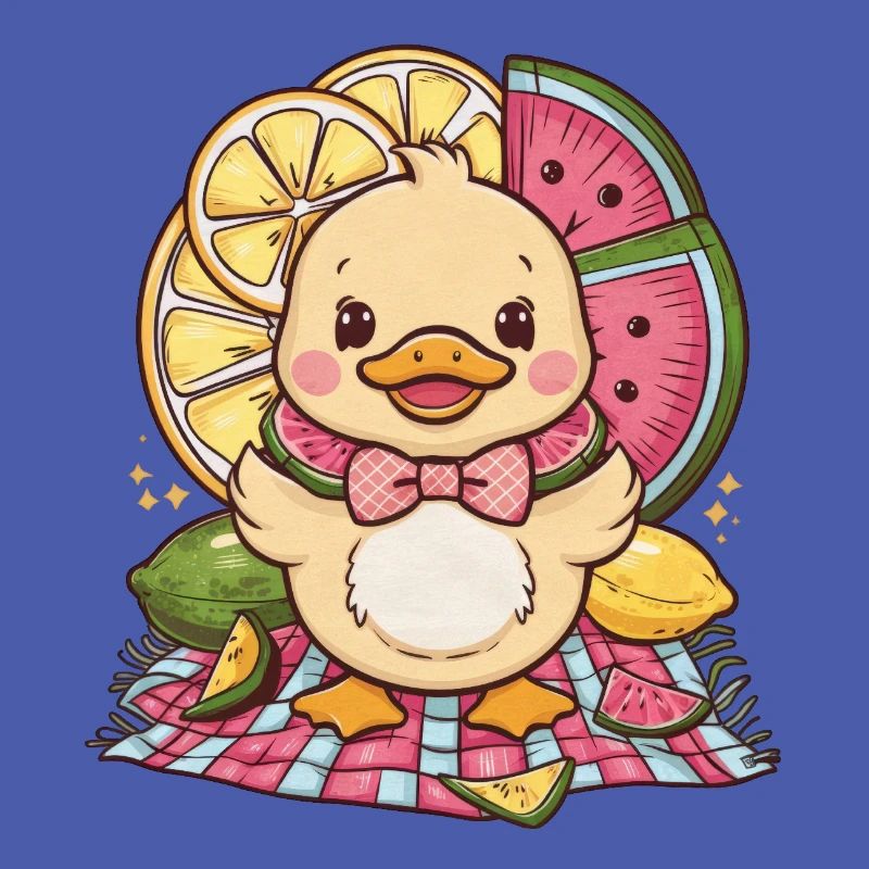 Kawaii Entchen mit Zitrone und Wassermelone