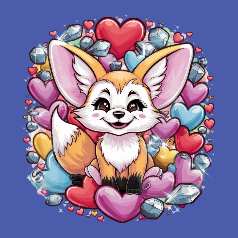 Renard du désert fennec kawaii avec des cœurs colorés