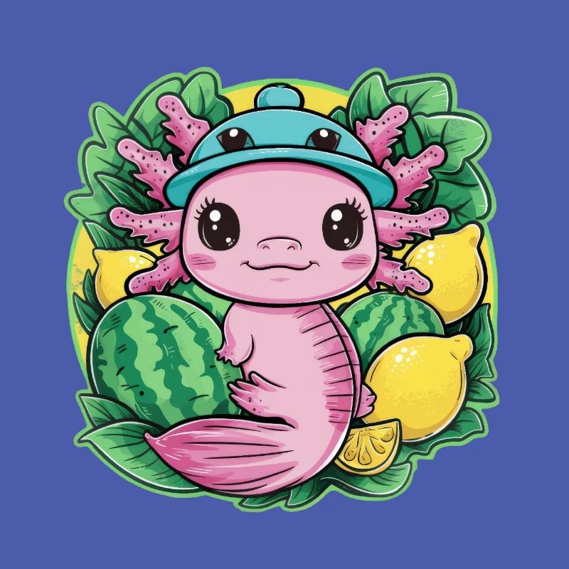 Axolotl Kawaii aux citrons et pastèques