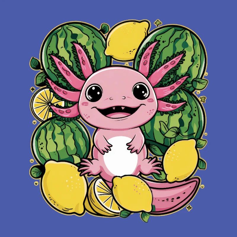 Axolotl Kawaii aux citrons et pastèques