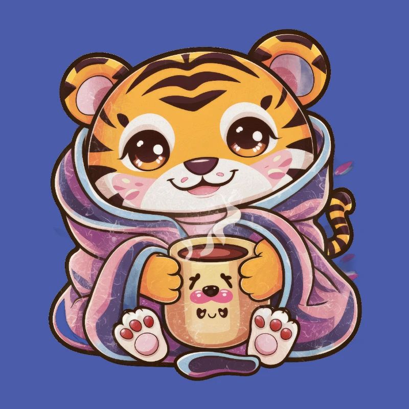 Kawaii Tiger mit Tasse und Decke