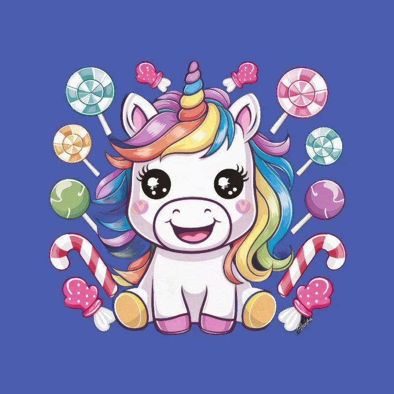 Kawaii Einhorn mit Süßigkeiten