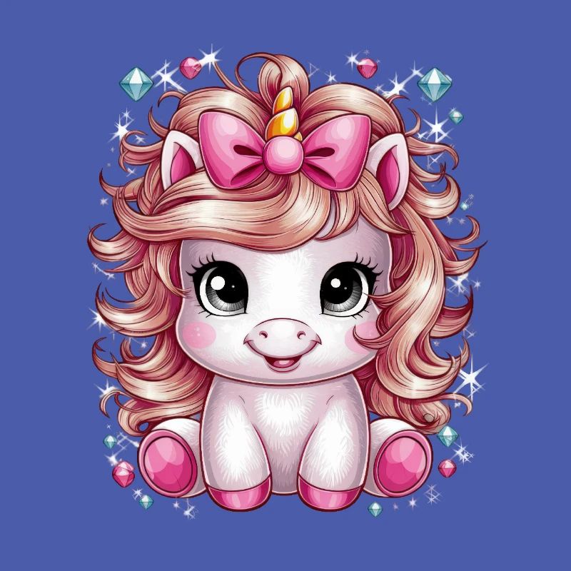 Licorne kawaii avec nœud dans les cheveux