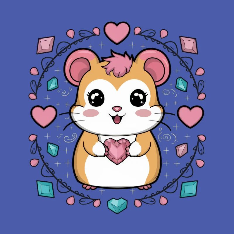 Hamster kawaii dans le style dessin animé avec des cœurs