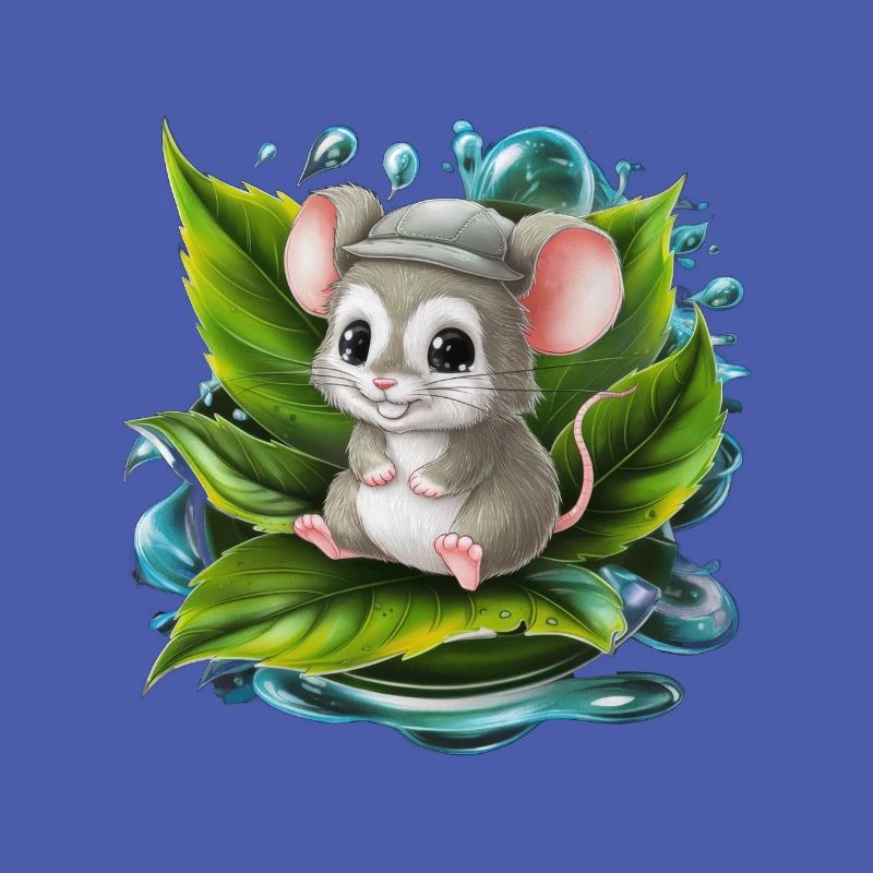 Cartoon Kawaii Mouse Drinking Green Tea
