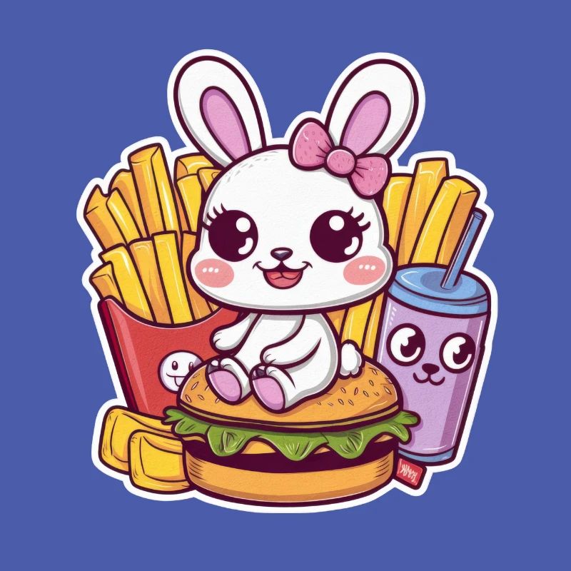 Lapin kawaii avec fast-food