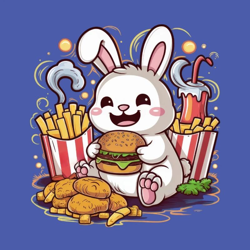 Lapin kawaii avec fast-food
