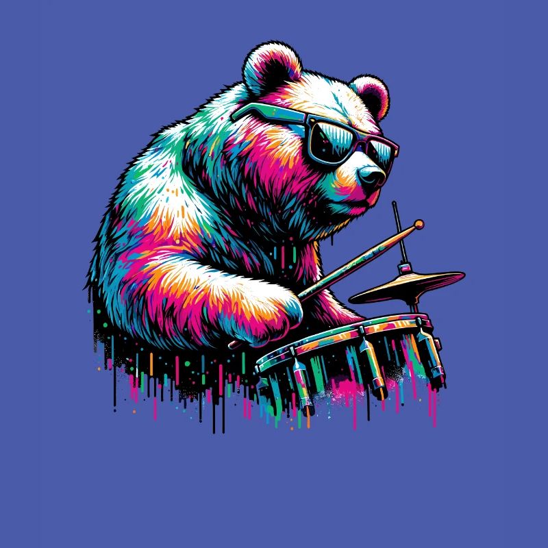 Splash Art Bear Playing Drums Drum Drummer