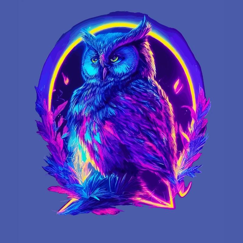 Mystically Glowing Owl Neon Synthwave