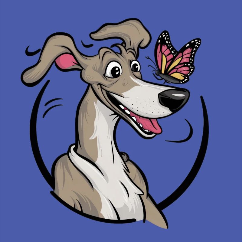 Cartoon greyhound with cute butterfly