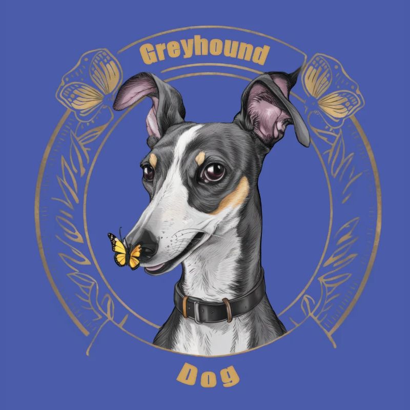Cartoon greyhound with cute butterfly