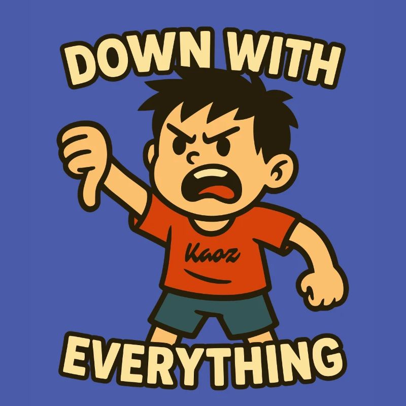 Down with everything! Angry boy in protest