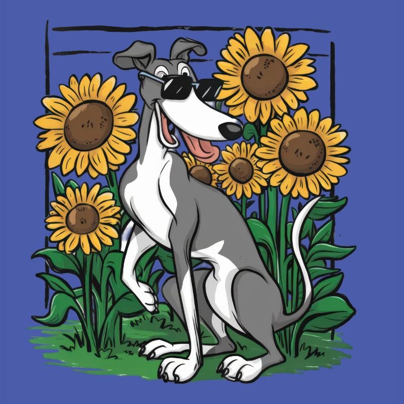 Windhund und Sonnenblumen