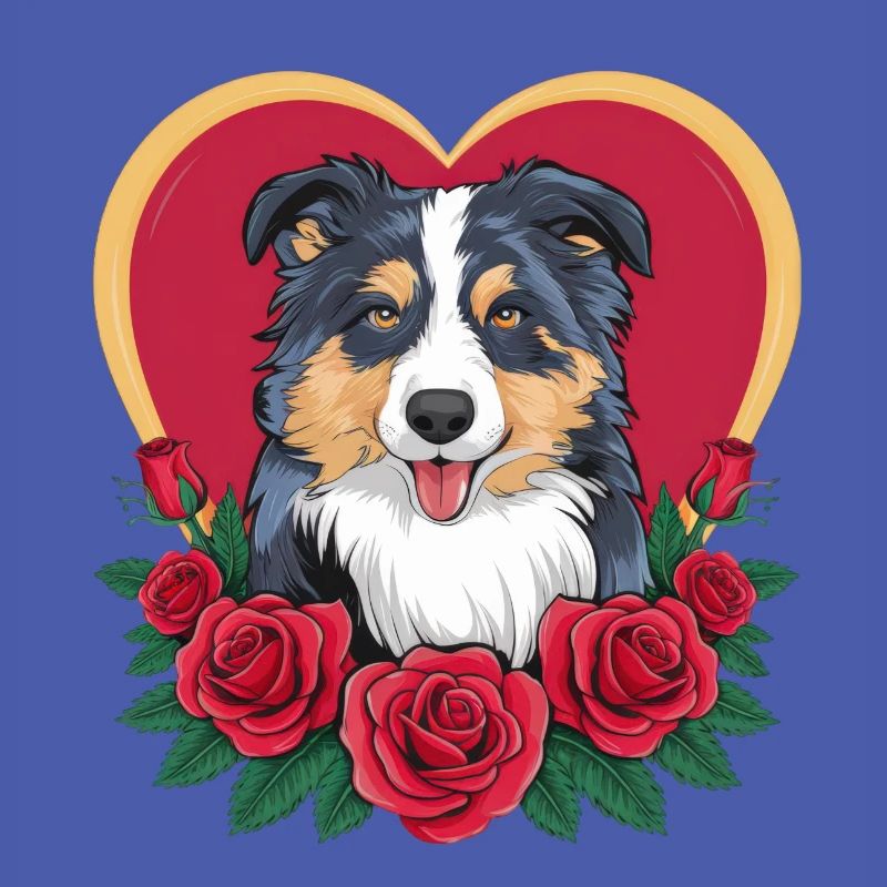 Cartoon Australischer Schäferhund mit Rosen