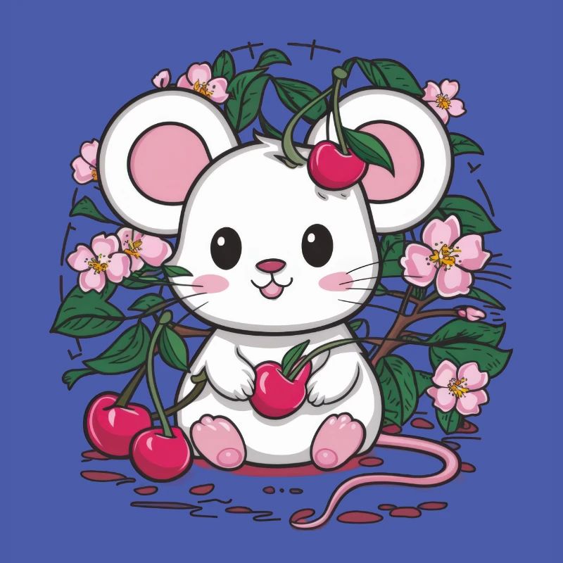 Mäuschen mit Kirschen und Sakura Kirschblüten